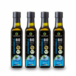 Kräuterland Bio Schwarzkümmelöl 4x250ml (1Liter), gefiltert, schonend kaltgepresst, vegan - reich an Thymochinon - Frischegarantie: täglich mühlenfrisch direkt von unserer hessischen Ölmühle 250 ml (4er Pack) Angebot bei HelloDeals