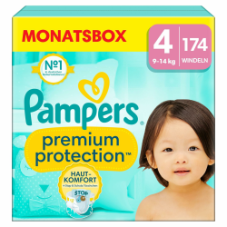 Pampers Baby Windeln Größe 4, Premium Protection, Windeln x174, 9kg-14kg, Doppelter Schutz für Hautkomfort & gegen Auslaufen Größe 4 (174 Stück) NEU Angebot bei HelloDeals