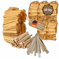 Landree Anfeuerholz, Anzündholz 18 kg (6 Netze a 3 kg) ca 20cm Scheitlänge, Nadelholz, trockenes und sofort einsetzbares Brennholz für Kamin und Ofen, Qualität aus Schleswig Holstein Angebot bei HelloDeals