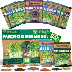 ZenGreens® - Bio Sprossen Samen im 10er Set - Keimsprossensamen - für leichte Zucht im Sprossenglas oder Anzuchtschale - Probierpaket - 10 verschiedene Sorten - Microgreens Samen Mix Sprossen Samen - Classic Mix - 10er Set Angebot bei HelloDeals