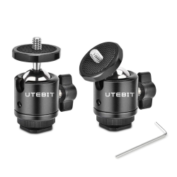UTEBIT 2 Pack Mini-Kugelkopf mit 1/4" Hot Shoe Mount Adapter 360 Grad drehbarer Aluminium-Stativ-Kugelkopf für Einbeinstative DSLR-Kameras HTC Vive Camcorder Lichtständer, Max. Belastung 5.5lbs 20MM Schwarz 2pack Angebot bei HelloDeals