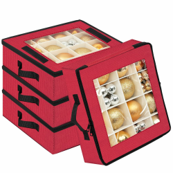 Weihnachtskugeln Aufbewahrungsbox mit Trennwände Weihnachtlicher Deko Box 4 Stück Faltbar Weihnachtsbaumschmuck Ball Organizer mit 2 Griffen Stapelbar (12.8x12.8x14inch,Rot) Angebot bei HelloDeals
