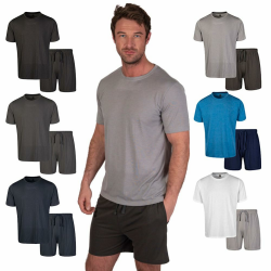 Light & Shade LSSET032 Herren Pyjama-Set mit Rundhalsausschnitt-Oberteil und kurzer Hose Hellgrau Meliert/Anthrazit XXL Angebot bei HelloDeals