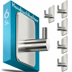 Menz Handtuchhalter ohne Bohren, 6 Stück – Handtuchhaken Bad Edelstahl, wasserfeste Klebehaken, stilvolle Haken selbstklebend als Wandhaken 6 stück Silber Angebot bei HelloDeals