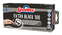 Spontex Extra Black Einmalhandschuhe aus Vinyl, ungepudert und latexfrei, vielseitig einsetzbar, in praktischer Spenderbox, Größe L, 100er Pack, schwarz L Schwarz Angebot bei HelloDeals