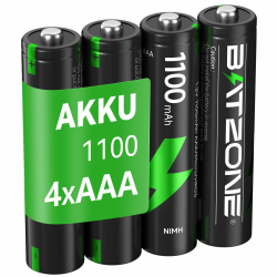 BATZONE wiederaufladbare AAA Akkus 4 Stück, Micro AAA Akku, Typ NI-MH 1100mAh AAA Akkus, geringe Selbstentladung 1.2v AAA Batterien, mit Batterie Schutzbox 4xAAA Angebot bei HelloDeals