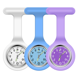 Vicloon Krankenschwester Uhren,3 Pcs Schwesternuhren mit Clip, Dehnbare Silikon Hülle, um Bruch zu Verhindern, Glow Pointer, Quarzwerk, Ansteckuhr für Krankenschwestern und Ärzte Hellviolett, Weiß, Himmelblau Angebot bei HelloDeals