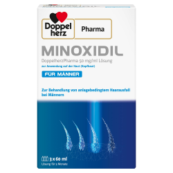 Minoxidil DoppelherzPharma 50mg/ml (5%) Lösung zur Anwendung auf der Haut (Kopfhaut) – Arzneimittel zur Behandlung von anlagebedingtem Haarausfall bei Männern (3x 60ml) Angebot bei HelloDeals