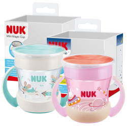 NUK Mini Magic Cup Trinklernbecher mit Leuchteffekt | 6+ Monate | 160 ml | auslaufsicherer 360°-Trinkrand | ergonomische Griffe | BPA-frei | Lila Rosa 2 Stück (1er Pack) Angebot bei HelloDeals
