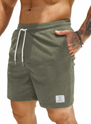 JMIERR Corduroy Shorts Herren Sommer Freizeit Leinen Stretch Baumwolle Elastische Taille mit Taschen M B Grün Angebot bei HelloDeals