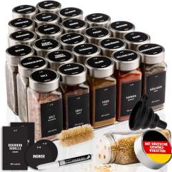 Deco haus® Gewürzgläser eckig luftdicht 24er Set [inkl. Etiketten & Streueinsatz] - Gewürzdosen Set Glas - Gewürzbehälter Spice Jars - Gewürze Aufbewahrung - Gewürz Organizer - Gewürzaufbewahrung Angebot bei HelloDeals