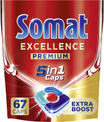 Somat Excellence Premium 5in1 Caps (67 Caps), schnellauflösende Spülmaschinentabs mit Extra Boost, Somat Caps entfernen selbst 72 h eingetrocknete, hartnäckige Essensreste 67 Caps (1er Pack) Angebot bei HelloDeals