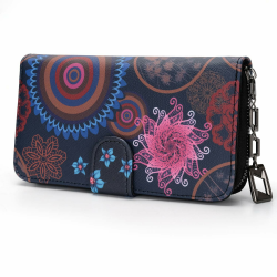 Geldbeutel Damen groß im Langformat, Geldbörse mit Blumen und Blüten Muster im Mandala und Ethno Stil, Portemonnaie mit Reißverschluss und Druckknopf und vielen Fächern Mandala Black Angebot bei HelloDeals