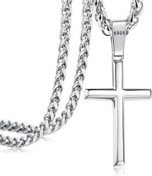 Adramata Kreuz Kette Herren Damen 925 Silber Kreuz Anhänger Halskette Edelstahl Kette Kreuz Halskette Silber Panzerkette Herren Silber Kette Kreuz Halskette 56.0 Zentimeter Angebot bei HelloDeals