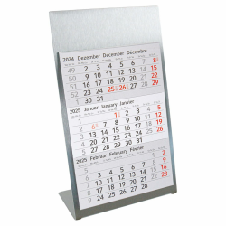 Tischkalender zum Aufstellen aus Edelstahl I für 2 Jahre 2025/2026 I 3-Monats-Kalender Block Magnet I mehrsprachig D/GB/F I Silber matt klein I tr093 Blanko Angebot bei HelloDeals