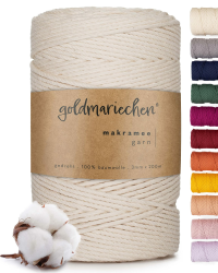 goldmariechen Premium Makramee Garn (Naturell) | 3mm x 200m | 100% Baumwolle | plastikfreie Verpackung | Makramee Baumwollgarn für DIY Handwerk Angebot bei HelloDeals