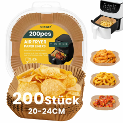 Backpapier für Heißluftfritteuse, 200 Stück Airfryer Backpapier 20-24 CM, Antihaft Wasserdicht Ölfest Einwegschalen Luftfritteuse Pergamentpapier Liner für Heißluftfritteuse Ofen Mikrowelle Bratpfanne Angebot bei HelloDeals
