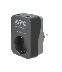 APC Surge Protector - PME1WU2B-GR - Steckdosenadapter mit Überspannungsschutz (1 Stecker Schuko, 2 USB-Ladeausgänge, schwarz) Angebot bei HelloDeals
