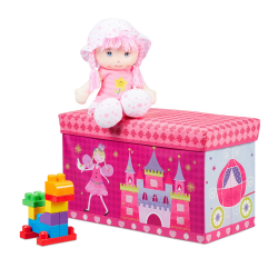 Relaxdays Sitzbox Kinder, Faltbare Aufbewahrungsbox mit Stauraum, Deckel, Prinzessin & Fee, 50 Liter, platzsparend, pink Angebot bei HelloDeals
