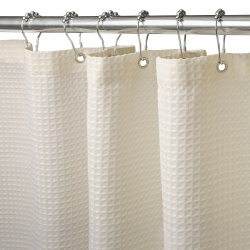 Waffel Duschvorhang mit Metall Duschvorhangringe Stoff Textil Badewannenvorhang Anti Schimmel Bad Vorhang Set Wasserdicht Badewanne Vorhang Schwerer Shower Curtain Badezimmer - 182 x 182cm (Creme) Waffel - Creme H182.9 x B182.9 cm (1er Pack) Angebot bei HelloDeals