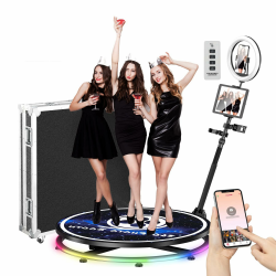 YCKJNB 360 Photo Booth Machine mit Flight Case, Kostenlose Logo Anpassung, Software Steuerung, Automatische Drehung für 3-4 Personen zum Stehen (31.5''/80cm) Angebot bei HelloDeals