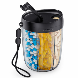 AUVON Tablettenbox 7 Tage Morgens Mittags Abends, Rund Pillendose 6 Fächer mit Großen Separaten Fächern, tragbare Medikamentenbox für Vitamine, Fischöl, Medikamente, Nahrungsergänzungsmittel usw. Schwarz Angebot bei HelloDeals