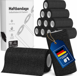 Selbstklebender Verband [12x Bandagen 10cm x 4,5m] elastischer Verband selbstklebend für Menschen, Pferde & Hunde - Premium Haftbandage selbstklebend - Wasserfeste Fixierbinde Selbsthaftende Bandage 12 Rollen (10cm x 4,5m) Angebot bei HelloDeals