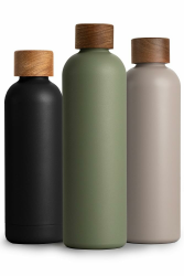 T&N Edelstahl Trinkflasche 1 Liter, Thermosflasche 1l mit Akazienholz Deckel, Isolierte Wasserflasche auslaufsicher bei Kohlensäure, Isolierflasche 1000ml - Olive Green Olive Green 1000 ml Angebot bei HelloDeals