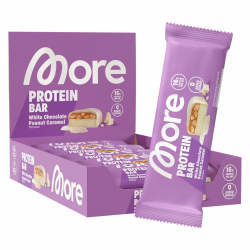 MORE Protein Bar, 10er Box, White Chocolate Peanut Caramel, Protein Riegel ohne Zuckerzusatz Angebot bei HelloDeals