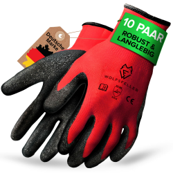 WOLFSFELLER 10 Paar robuste & komfortable Handschuhe Arbeitshandschuhe Herren Gr 10 - Arbeitshandschuhe Damen - Gartenhandschuhe Herren - Mechaniker Handschuhe Herren mit Latex Beschichtung. Angebot bei HelloDeals
