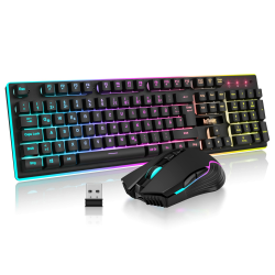 RedThunder K10 Kabelloses Gaming Tastatur und Maus Set, QWERTZ DE Layout, 3000mA Batteriekapazität und 3200 DPI für Gamer (Schwarz) Angebot bei HelloDeals