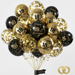 Yiran Luftballons 18.Geburtstag Deko,15 Stück 18.Geburtstag Junge Mädchen Schwarz Gold Deko, Happy Birthday Ballons Schwarz Gold Deko, Deko 18.Geburtstag Konfetti Luftballons, Birthday Party Deko Angebot bei HelloDeals