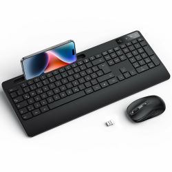 Tastatur Maus Set Kabellos - OMOTON Ergonomische Kabellos Tastatur QWERTZ Deutsche Mit Handgelenkauflage, Funk Tastatur Leise 2.4G USB Wireless Keyboard and Mouse Set für PC/Windows- Schwarz DE Layout Angebot bei HelloDeals