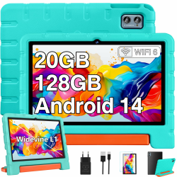 2025 Neueste Kinder Tablet 10 Zoll Android 14 Tablet, 20 GB RAM+128GB ROM(TF 1TB), 5G WIFI 6, Octa-Core, Widevine L1, Kindersicherung, 6000mAh, BT 5.0, GMS Certified Kids Tablet mit Eva Case - Grün Angebot bei HelloDeals