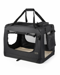 lionto Hundetransportbox faltbar für Reise & Auto, 60x42x44 cm, stabile Transportbox mit Tragegriffen & Decke für Katzen & Hunde bis 12 kg, robuste Hundebox aus Stoff für klein & groß, schwarz Angebot bei HelloDeals