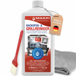MAXXI CLEAN | Backofen & Grillreiniger - das Original | 1x 750 ml Gel, 1x Pinsel und 1x Microfasertuch | selbstarbeitender Reiniger und Fettlöser | für Herdplatte & Grill | löst Verkrustungen 3-teiliges Set Angebot bei HelloDeals