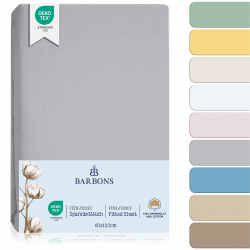 Barbons Spannbettlaken für Baby/Kinderbett - 100% Jersey-Baumwolle Oeko-TEX Standard 100 Zertifiziert 60x120cm Bettlaken für Babybett (Hellgrau) Angebot bei HelloDeals