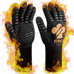Reinalin Grillhandschuhe Hitzebeständig bis 800°C, Ofenhandschuhe Topfhandschuhe Feuerfeste Handschuhe BBQ Handschuhe Kochhandschuhe Backhandschuhe Backofenhandschuhe (L/XL/XXL, Gold) Angebot bei HelloDeals