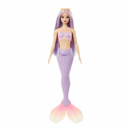 Barbie Meerjungfrau-Puppe mit fantasievollem Haar in Pink und Flieder mit Haarband, Puppe mit Muscheloberteil und lavendelblauer Schwanzflosse, HRR06 Angebot bei HelloDeals