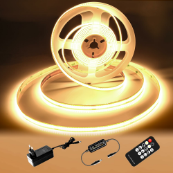 luktix COB LED Streifen 2M, LED Streifen Warmweiss 3000K, 24V Dimmbar LED Streifen Licht, CRI92, 8mm Breite, mit Fernbedienung und Netzteil, für Home Dekoration, Küche, Spiegel Angebot bei HelloDeals