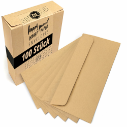 Japun – Briefumschläge (100 Stück) aus braunem vintage Kraftpapier, Kuvert, Umschlag ohne Fenster - DIN lang - 220 x 110 mm Happy Peanut DIN lang - 220 x 110 Angebot bei HelloDeals