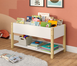 Bellabino Kinderregal Teme, Bücherregal für Kinder mit Ablagefächern, Regal mit 4 Fächern für Bücher, Spielzeugregal, Bücherständer weiß/Natur Angebot bei HelloDeals