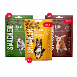MERA Snacker Mix-Pack ohne Getreide (6 x 200g), herzhaft softe Hundeleckerli für Training oder als Snack, mit Geflügel, Lamm und Rind Angebot bei HelloDeals