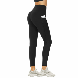 DDOBB Leggings Damen High Waist Sportleggins Lang Schwarz Leggins Blickdicht Bauchweg Sporthose Elastisch Yogahose Gym Festival Outfit mit Tasche 34-40 #02-schwarz Angebot bei HelloDeals