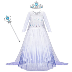AOOWU Kostüm Kinder Mädchen Prinzessin Kleid Kinder Dress mit Krone Zauberstab Party Verkleidung Karneval Halloween Weihnachten Kostüm (120CM) Angebot bei HelloDeals
