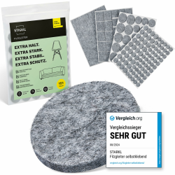 STARKL® Filzgleiter selbstklebend 151 Stück (Grau) I 4mm Dicke Filzgleiter für Stühle I Möbelgleiter Filz selbstklebend I Möbelgleiter aus hochwertigem Nadelfilz I Stuhlgleiter I Klebefilz 151 Stück Grau Angebot bei HelloDeals