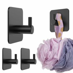 4smile Handtuchhalter ohne Bohren - 4 Stück schwarze Klebehaken als Handtuchhaken Bad Edelstahl rostfrei - Hochwertige Haken selbstklebend, Wandhaken, klassisches Design 4er Set Schwarz Angebot bei HelloDeals