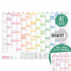 Häfft® Wandkalender 2025 A2 gefalzt (59,4 x 42 cm) "Rainbow" Wandplaner mit Ferien- und Feiertags-Übersicht, inkl. gratis A3 + A4 Kalender - nachhaltig & klimafreundlich Angebot bei HelloDeals