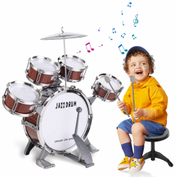 Kinderschlagzeug,Schlagzeug für Kinder Set 5 Trommelns mit Hocker Percussion-Musikinstrumente,Jazz Rock Drum Set Kindergeburtstag Weihnachten Kinder ab 3 Jährige (Rot) Angebot bei HelloDeals