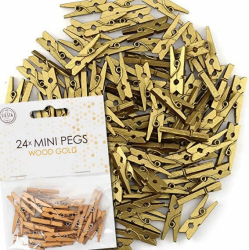 48x Mini Wäscheklammern aus echtem Holz | Größe: 25x10x4mm, mit Metallfeder, für Deko und zum Basteln | Miniklammern Holzklammern Klammer… (Gold) Angebot bei HelloDeals